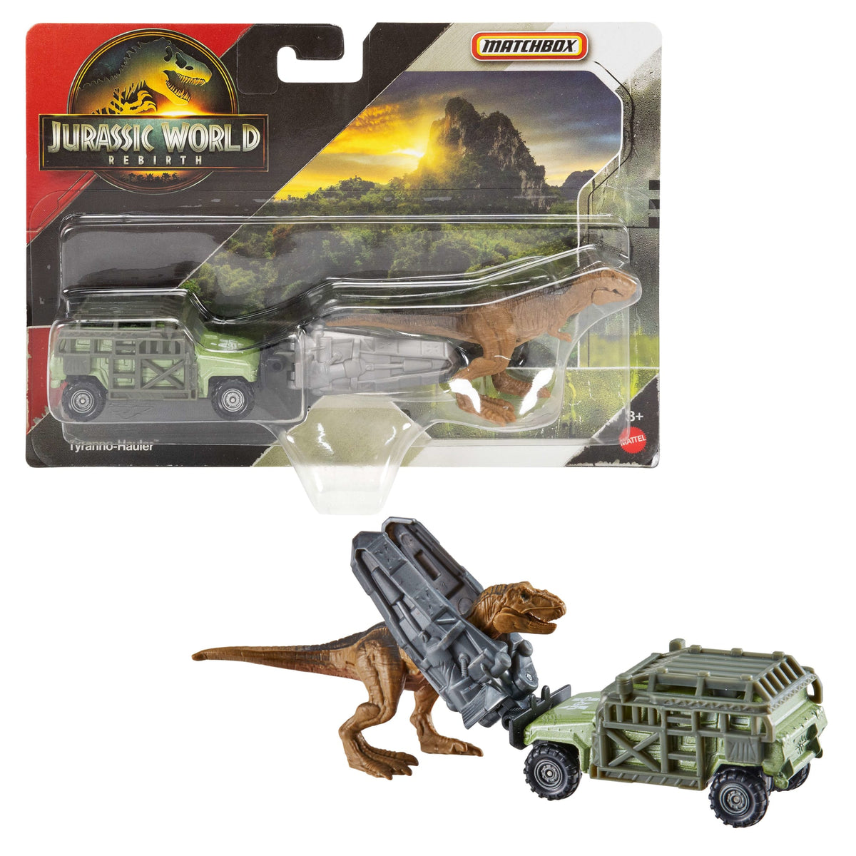 Transporteur de Dinosaures Jurassicworld de Matchbox, Voiture Ou Camion Jouet et 1Ou 2Mini-Dinosaures (Les Modèles Peuvent Varier)