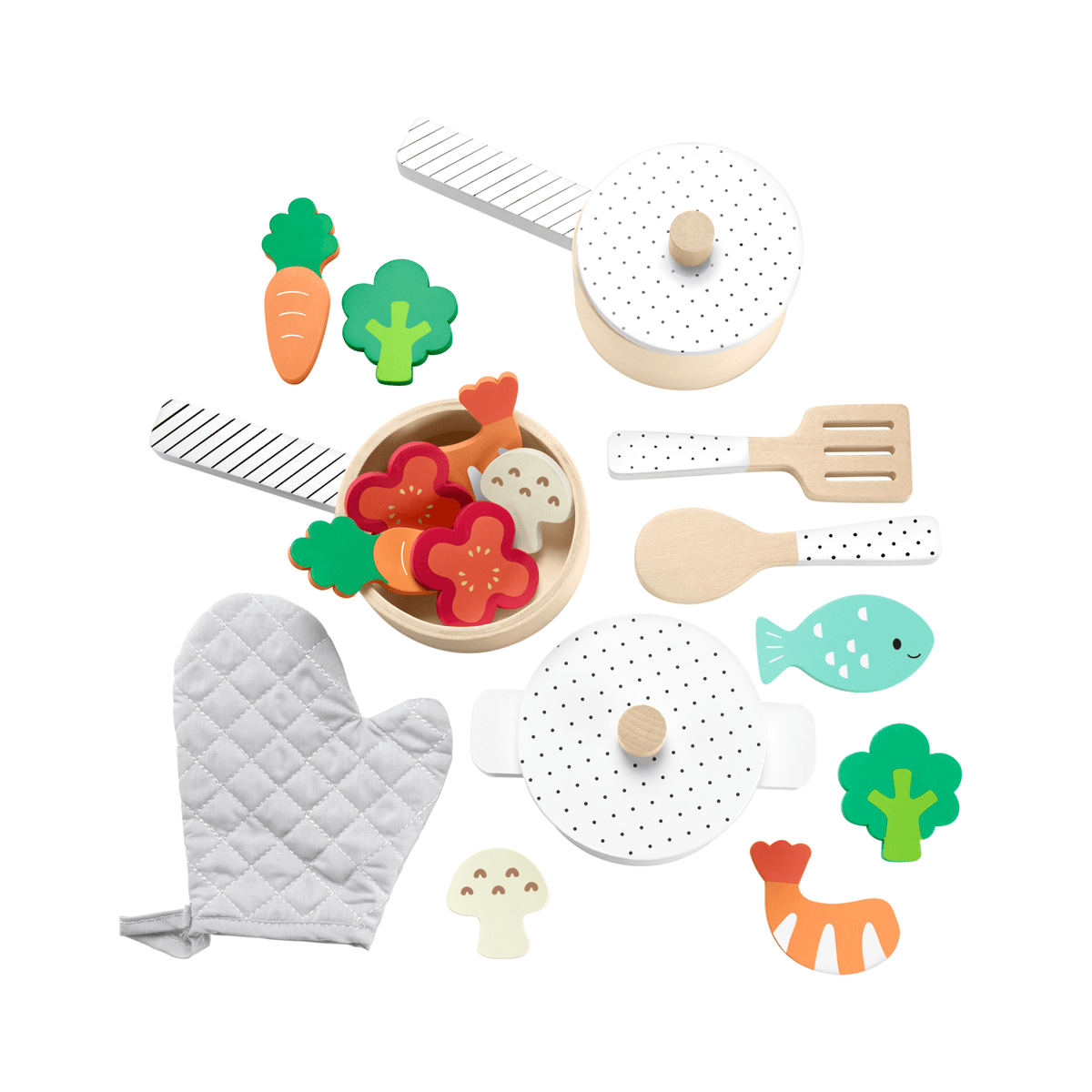 Fisher-Price Coffret Marmite et Casseroles en Bois, 19 Éléments