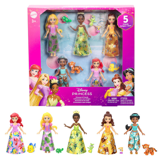 Princesses Disney  Coffret  5Poupées et 5Fig.  Princesses et Amis