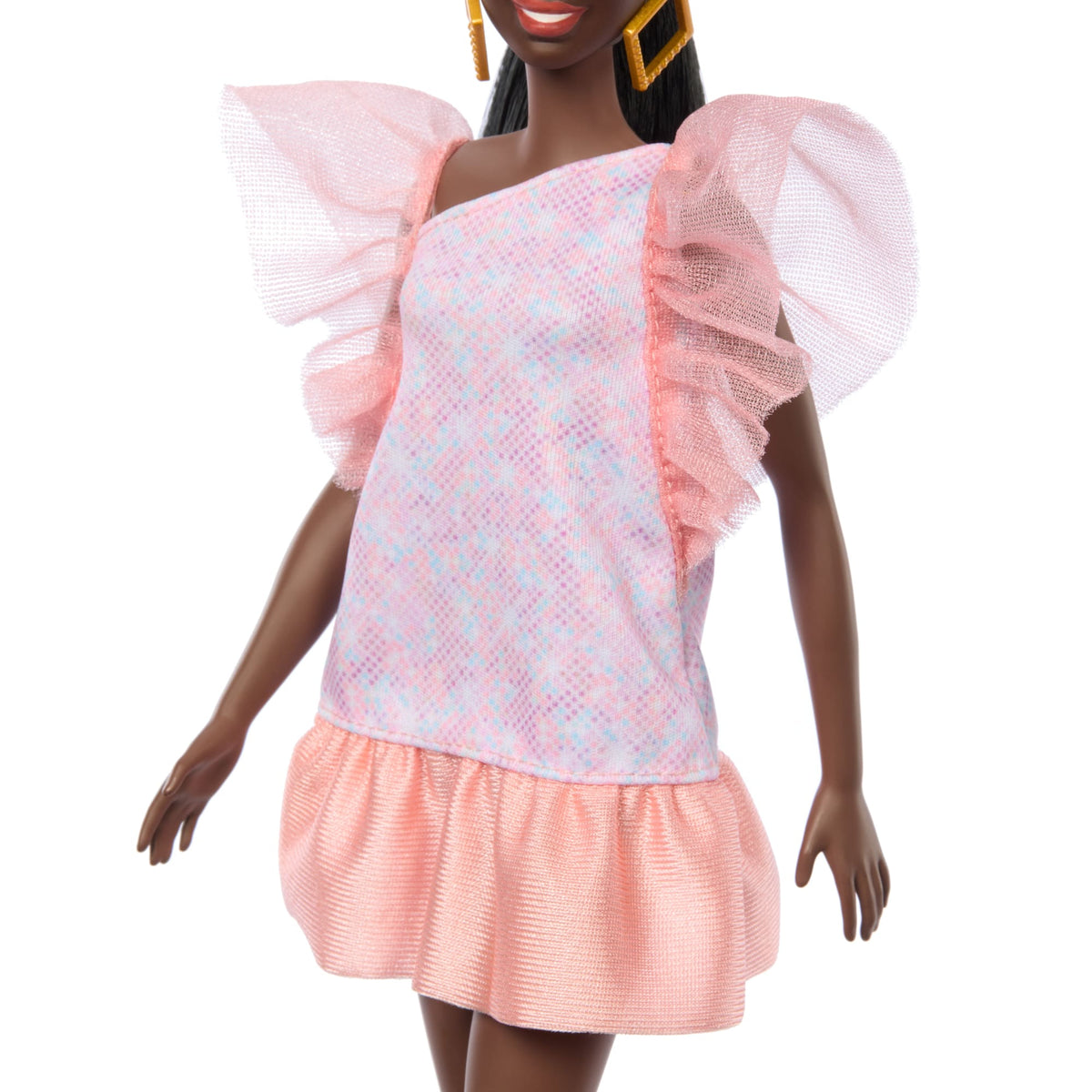 Barbie Fashionistas Doll #216 With Tall Body, Black Straight Hair & Peach Dress, 65Th Anniversary