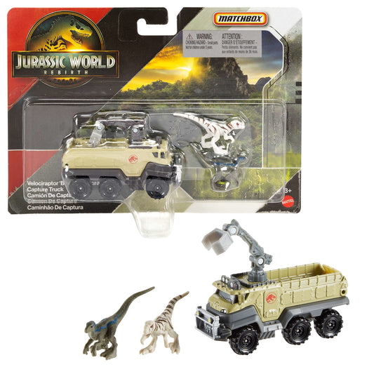 Transporteur de Dinosaures Jurassicworld de Matchbox, Voiture Ou Camion Jouet et 1Ou 2Mini-Dinosaures (Les Modèles Peuvent Varier)