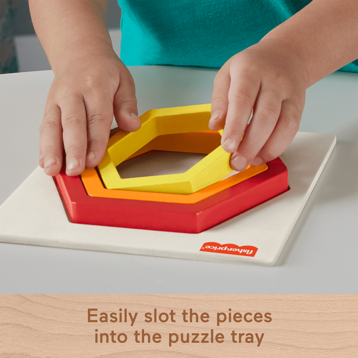 Fisher-Price Wooden Mini Rainbow Jigsaw Puzzle Hexagon For Toddlers & Kids, 5 Wood Pieces