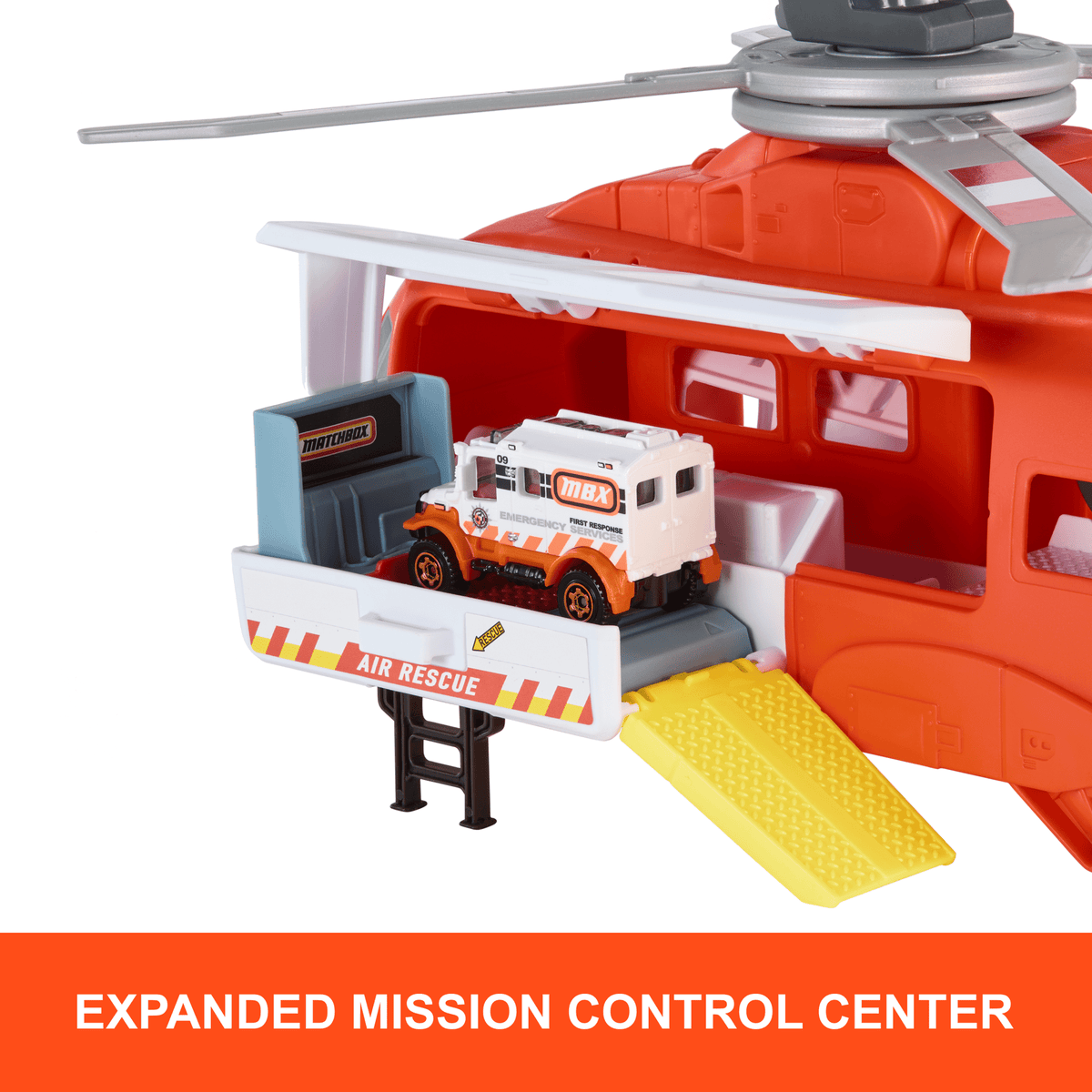 Matchbox Action Drivers Matchbox Rescue Helicopter,16-in Large-Scale Helicopter With 1:64 Scale Die-Cast Toy Ambulance