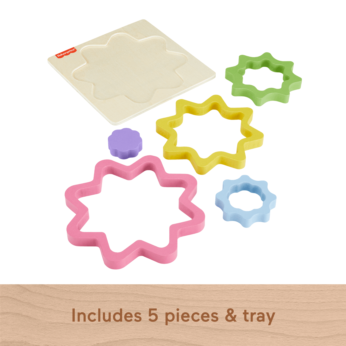 Fisher-Price Wooden Mini Rainbow Jigsaw Puzzle Star For Toddlers & Kids, 5 Wood Pieces