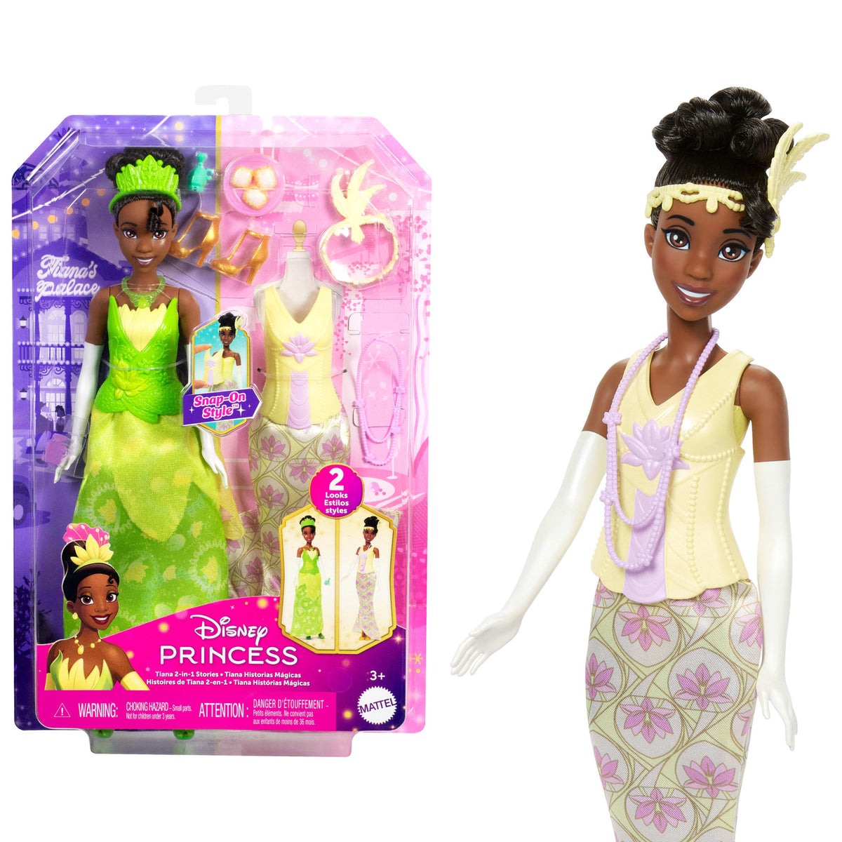 Disney Princess 2-In-1 Stories Tiana Fashion Doll With 2 Snap-On Bodices, 2 Skirts & 9 Accessories