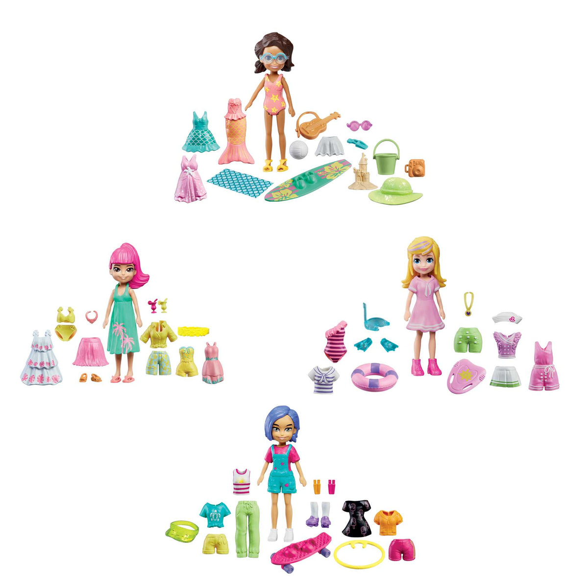 Polly Pocket Coffret Style en Vogue, 4 Poupées de 7,62 Cm, Tenues