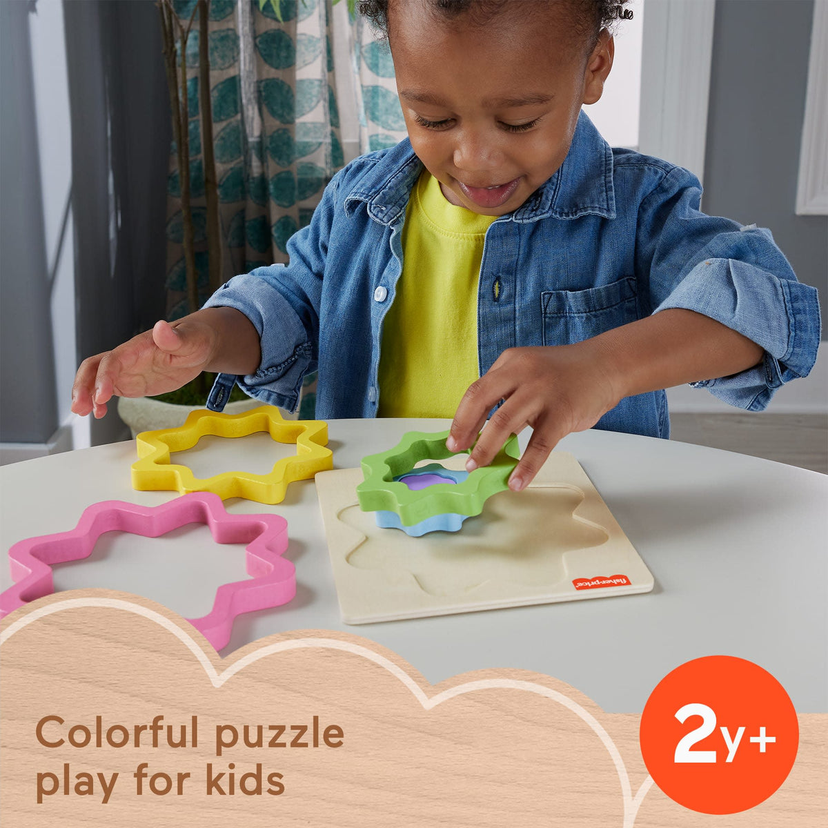 Fisher-Price Wooden Mini Rainbow Jigsaw Puzzle Star For Toddlers & Kids, 5 Wood Pieces
