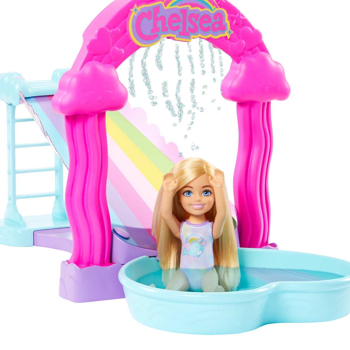 Barbie  Chelsea  Coffret de Jeu  Glissade D’Eau Arc-en-Ciel
