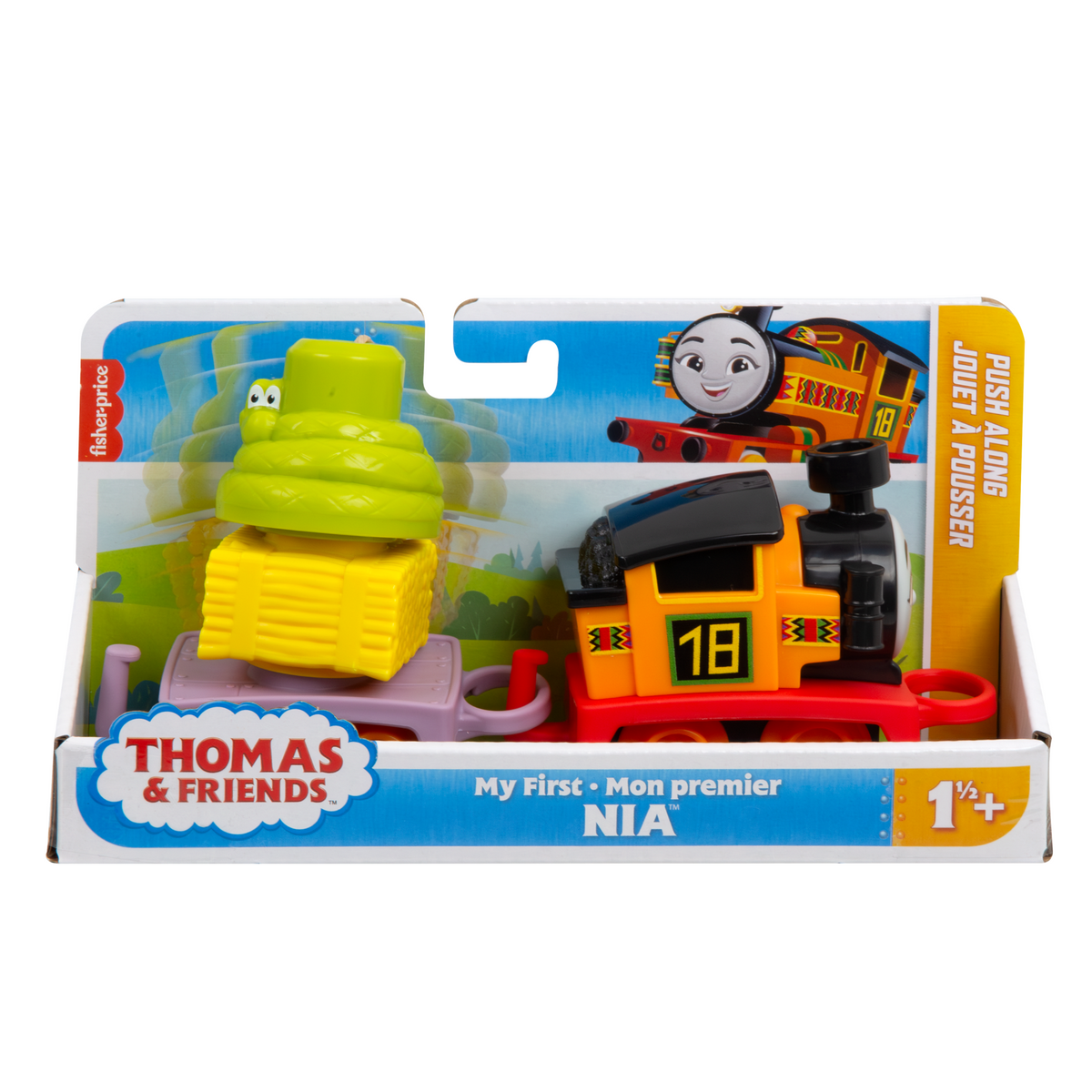 Thomas & Friends My First Nia Push-Along Toy Train With Stacking Cargo For Toddlers