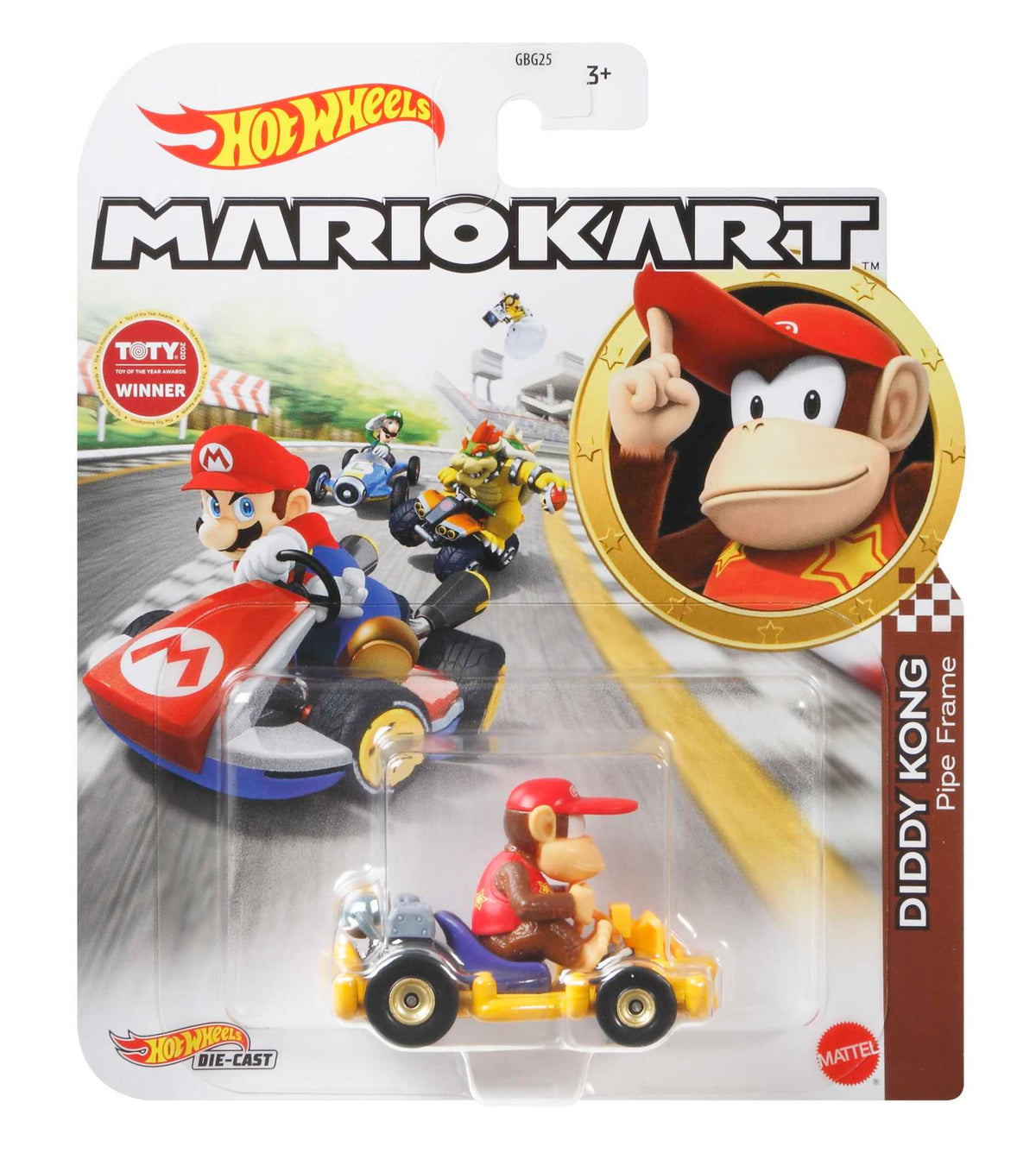 Hot Wheels Mario Kart Veículo de Brinquedo Diddy Kong Pipe Frame
