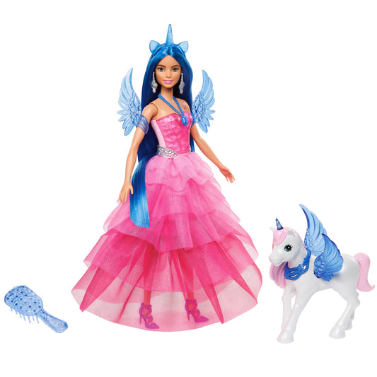 Barbie  65Anniversaire  Poupée et Animal  Licorne Ailée, Ch. Bleus
