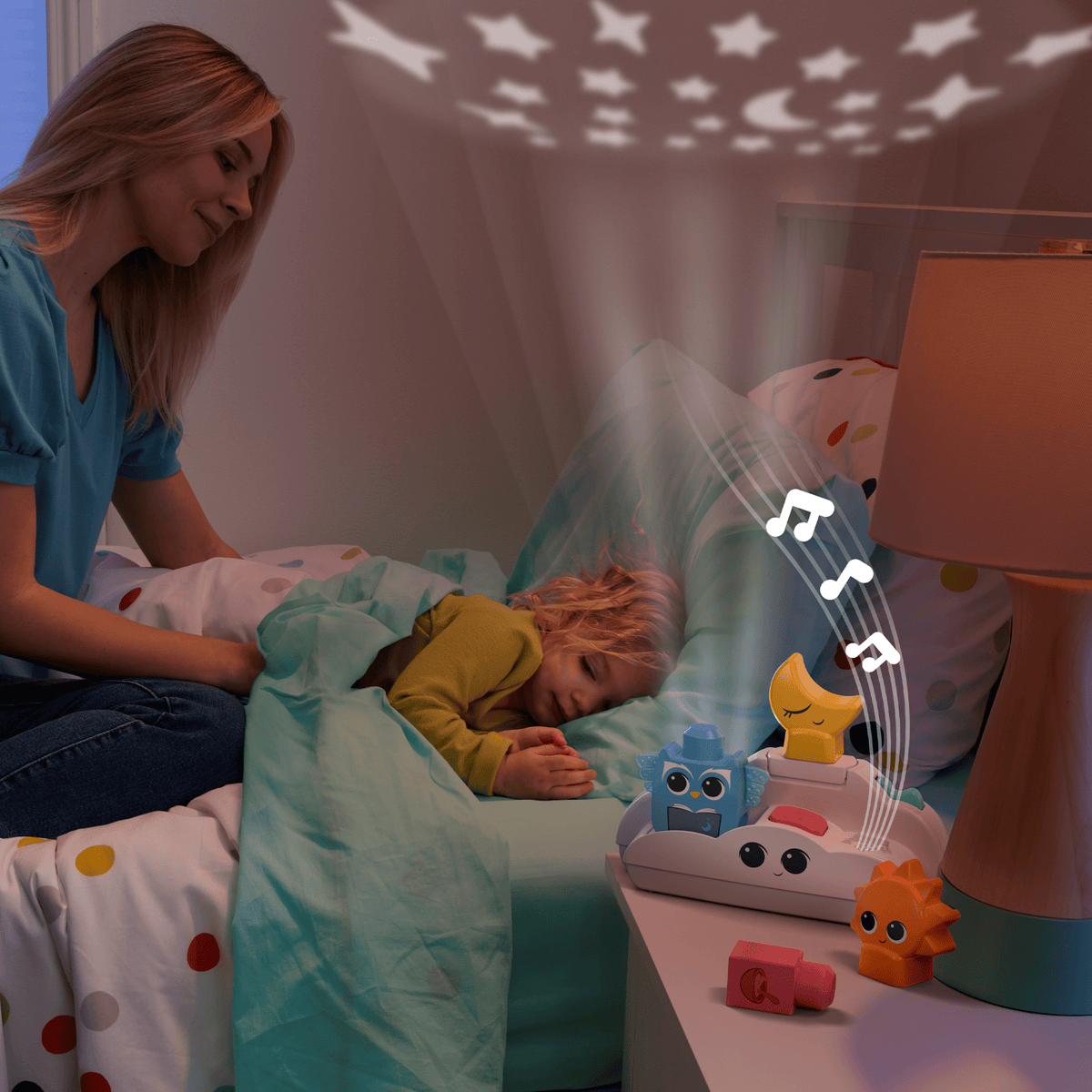 MEGA BLOKS Fisher- Price Rise & Snooze Night Light Sensory Block Toy (30 Pieces) For Toddler
