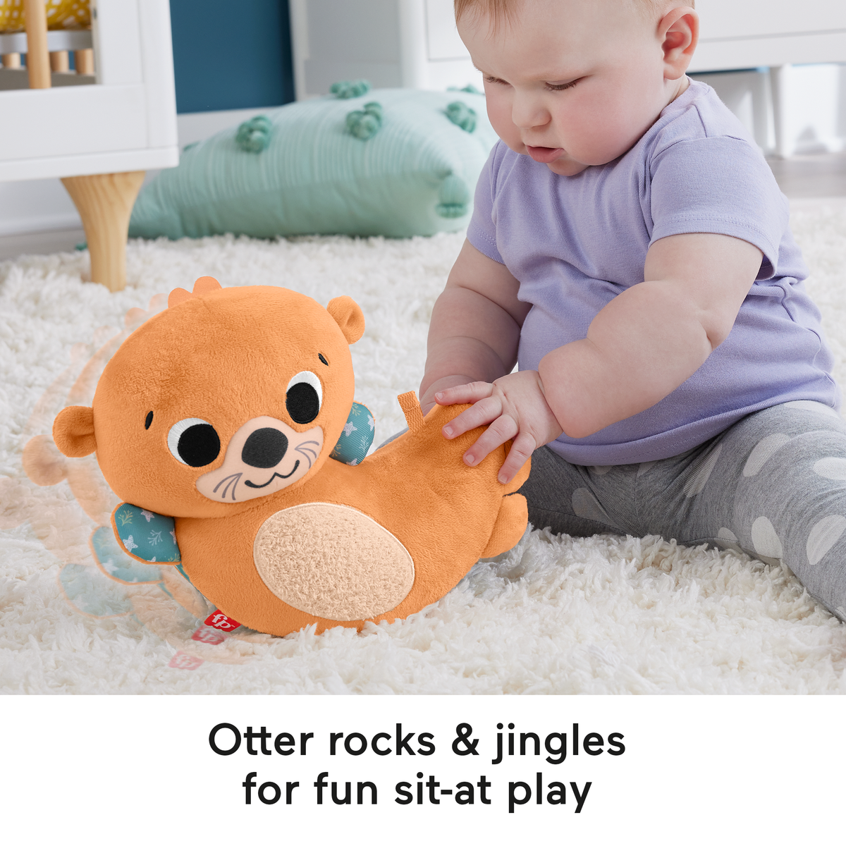 Fisher-Price 2-in-1 Rockin’ Tummy Time Otter, Plush Baby Sensory Toy For Tummy Time